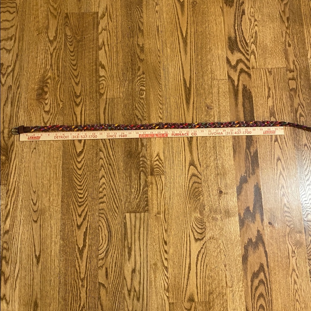 Braided leather and multicolor fabric thin belt like new condition - Picture 8 of 9